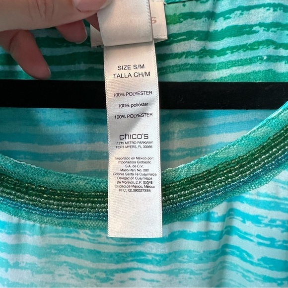 Chicos Green Striped Poncho Green and White Striped Poncho Top size: S/M - Picture 10 of 14